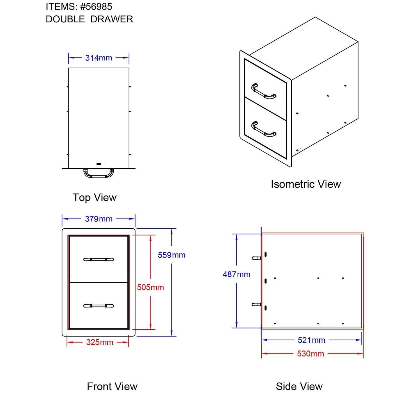 Bull BBQ Component Double Drawer