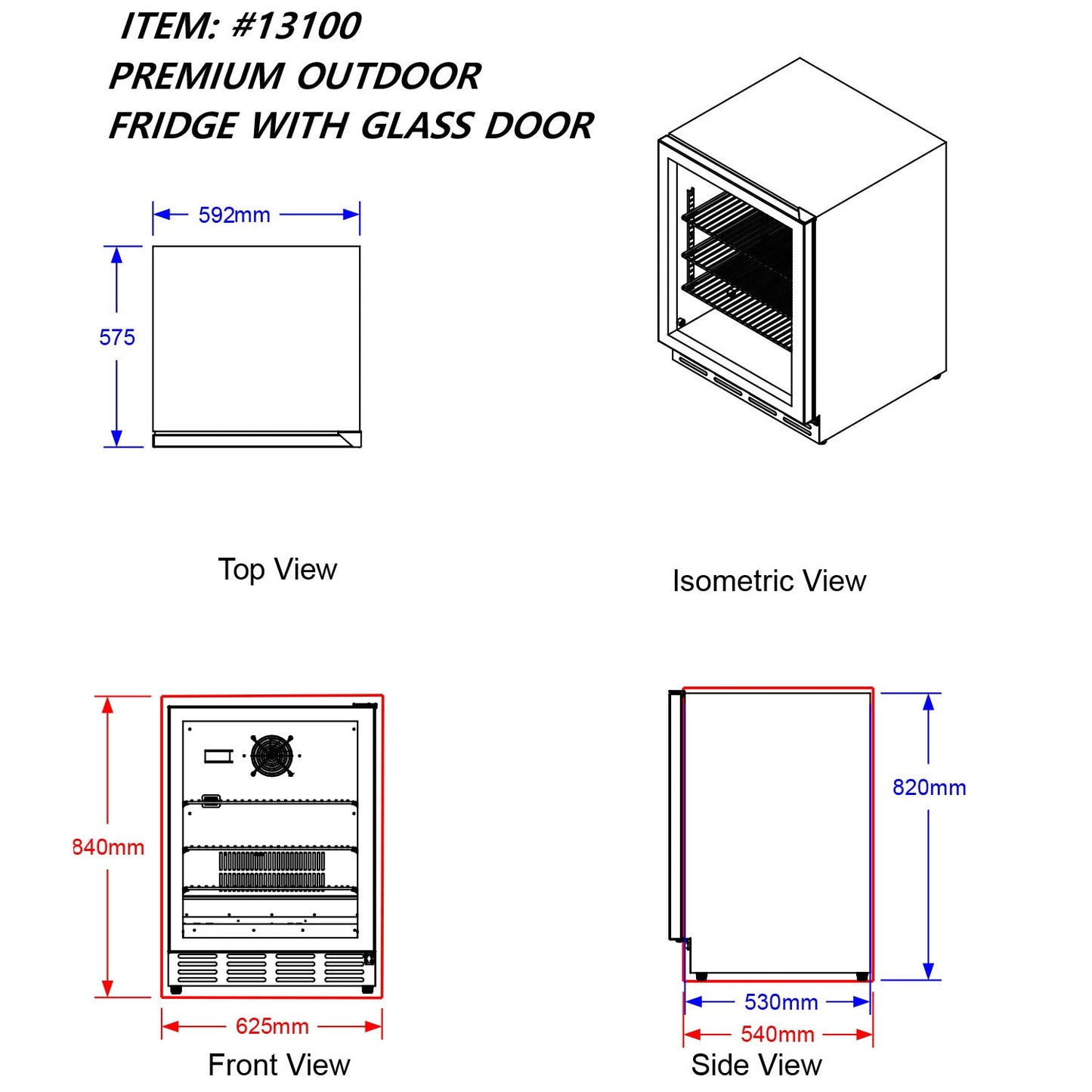 Bull BBQ Component Premium Outdoor Glass Fridge