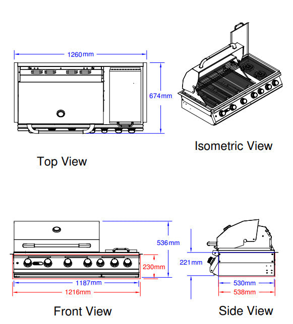 Bull BBQ Component Built-in 7 Burner Gas BBQ Grill - Stainless Steel