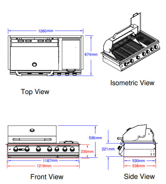 Bull BBQ Component Built-in 7 Burner Gas BBQ Grill - Stainless Steel