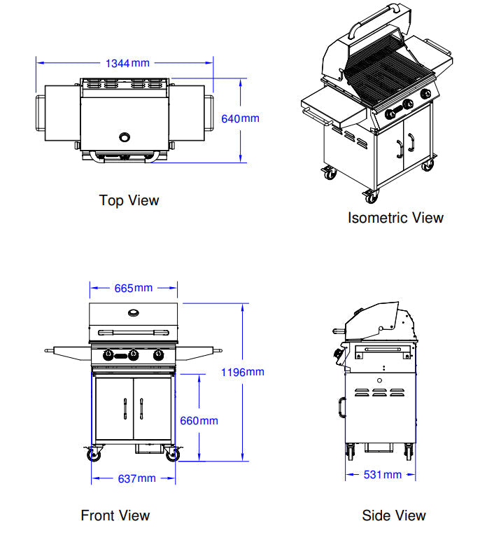 Bull BBQ Steer Gas 60cm BBQ - 3 Burners