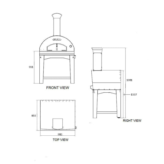 Bull BBQ Extra Large Pizza Oven & Cart - Wood Fired