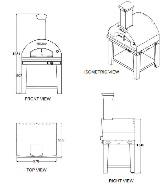 Bull BBQ Extra Large Pizza Oven & Cart - Gas Fuelled