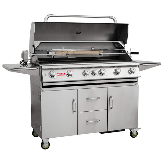 Bull BBQ Diablo Cart Gas BBQ with Lights System and Rotisserie Kit - 6 Burners
