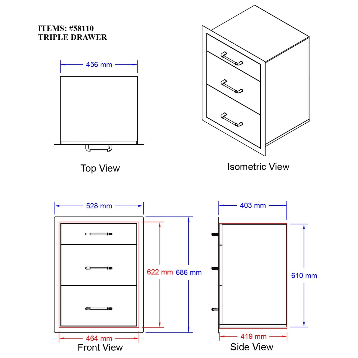 Bull BBQ Component Triple Drawer