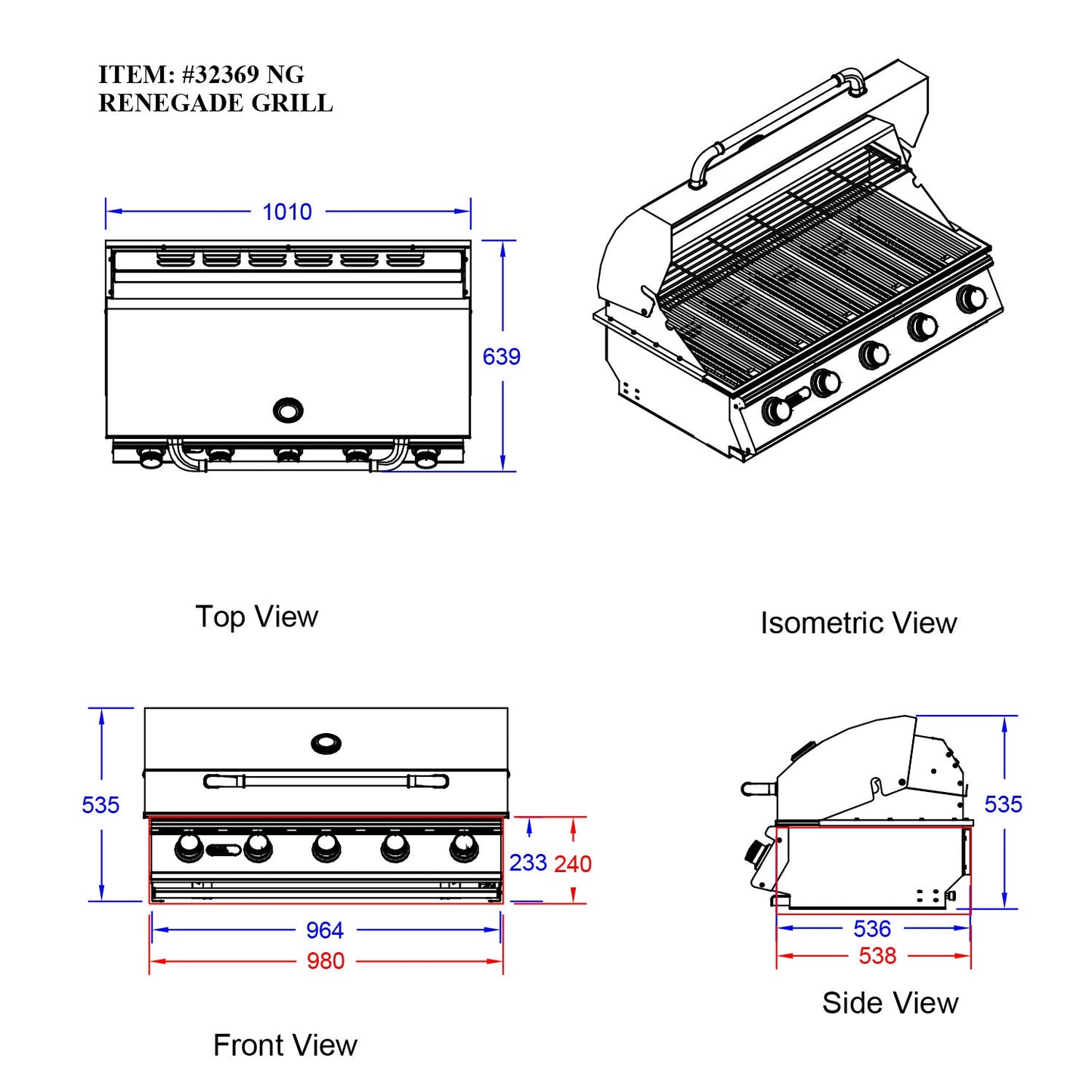 Bull BBQ Component Renegade Built-In Gas BBQ - 5 Burners