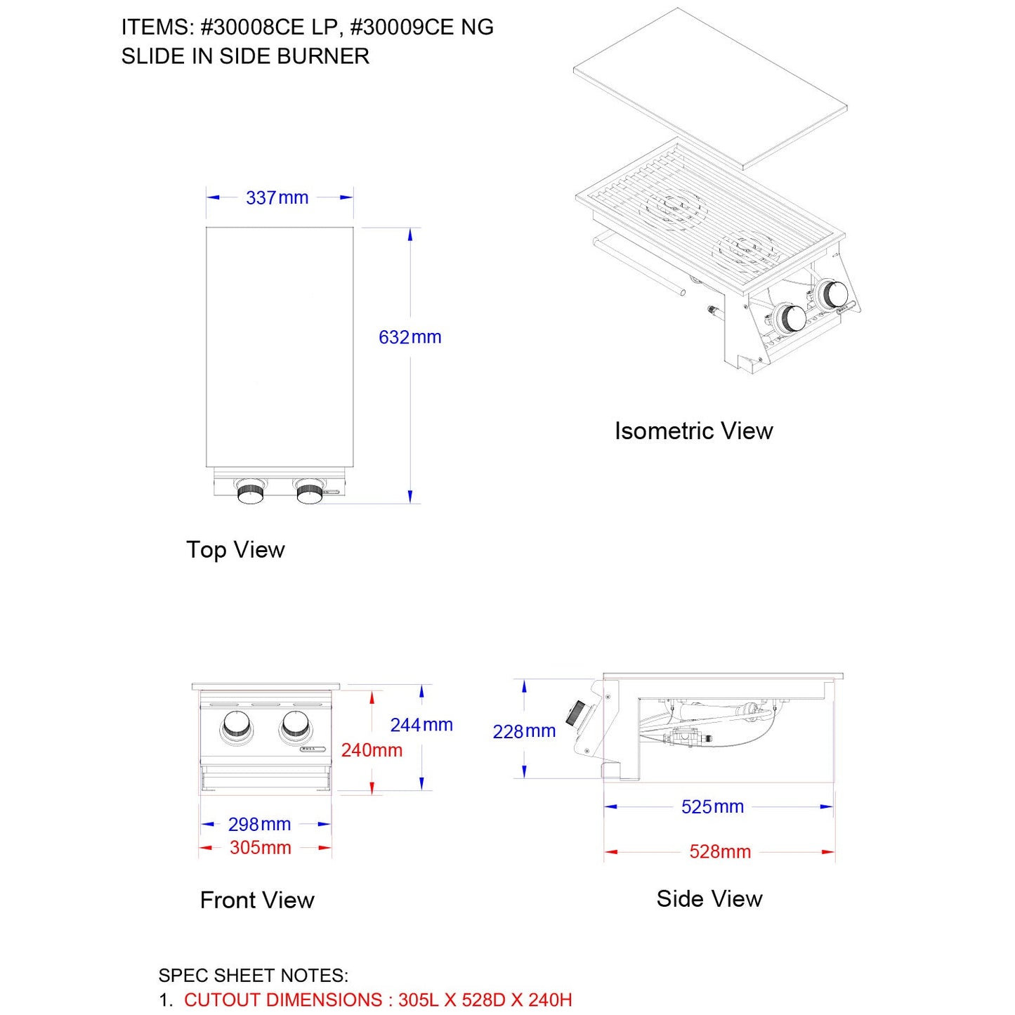Bull BBQ Component Slide-In Double Side Burner