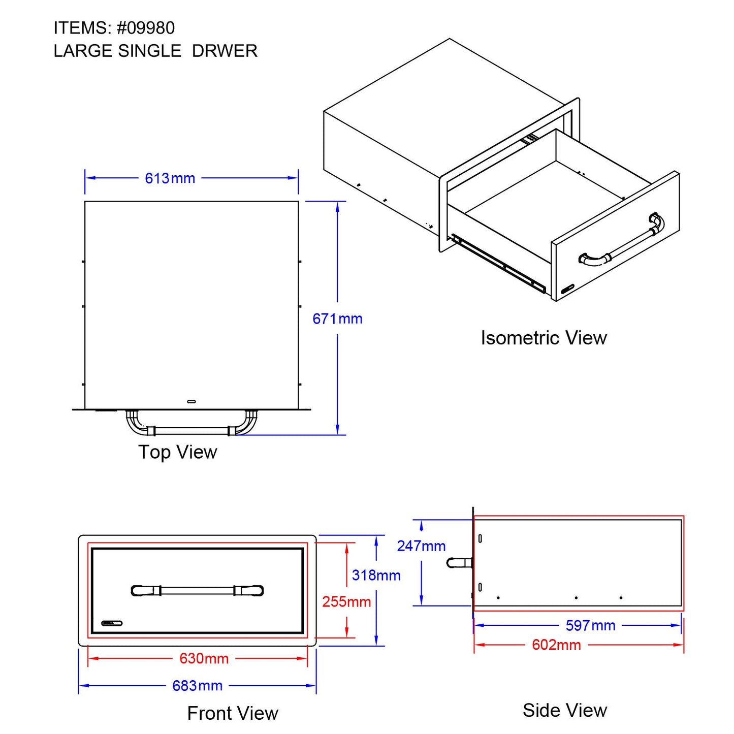 Bull BBQ Component Single Large Drawer