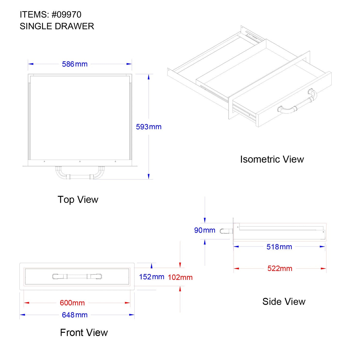 Bull BBQ Component Single Drawer