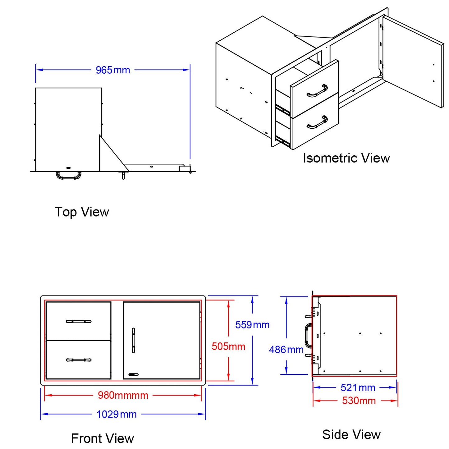 Bull BBQ Component 100cm Door and Drawer Combo