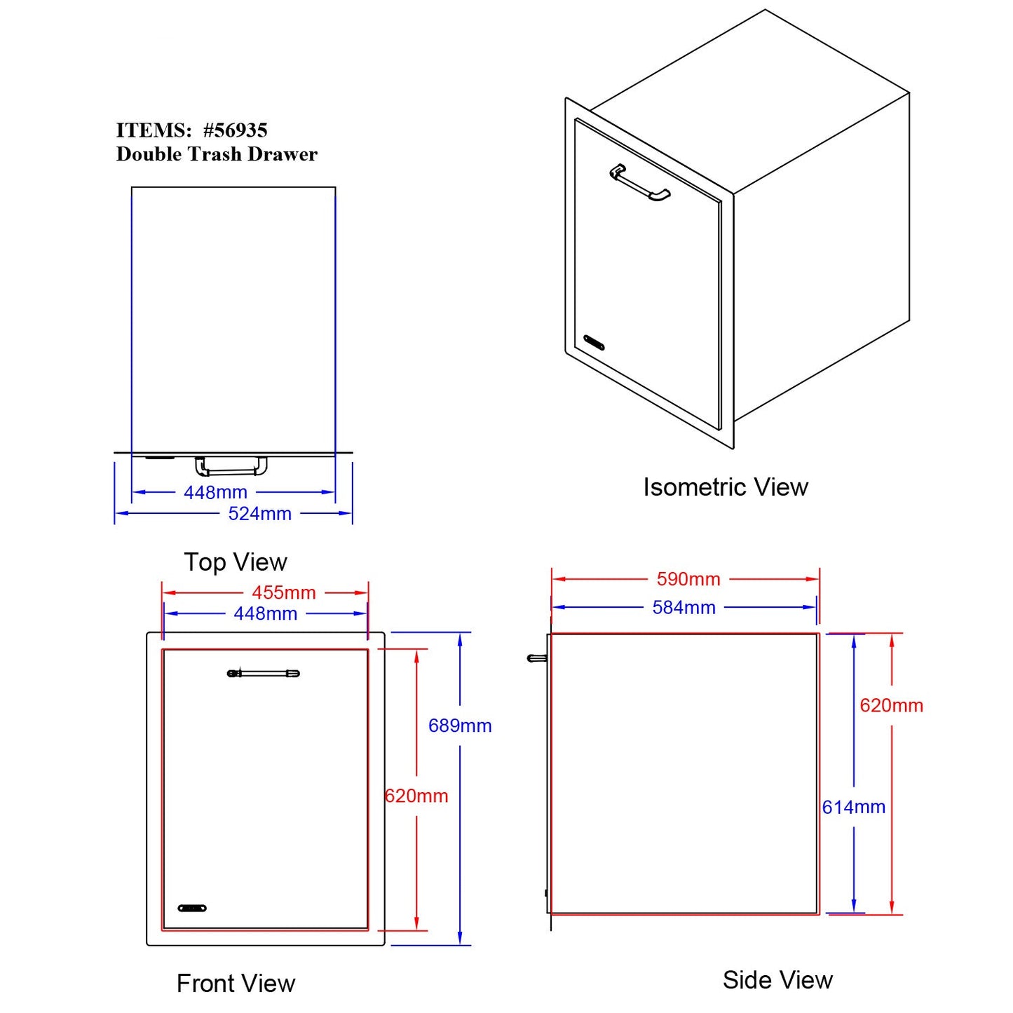 Bull BBQ Component Double Trash/ Recycle Drawer