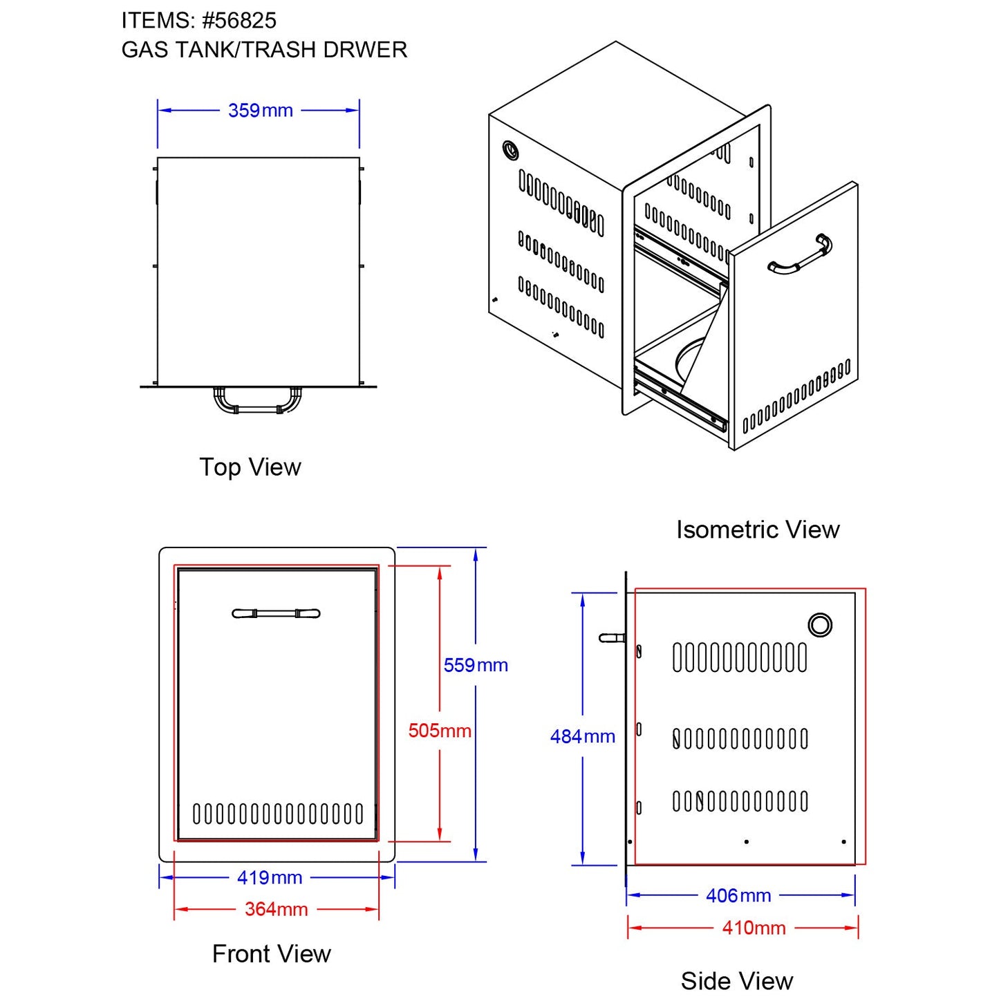 Bull BBQ Component Gas Tank / Trash Drawer
