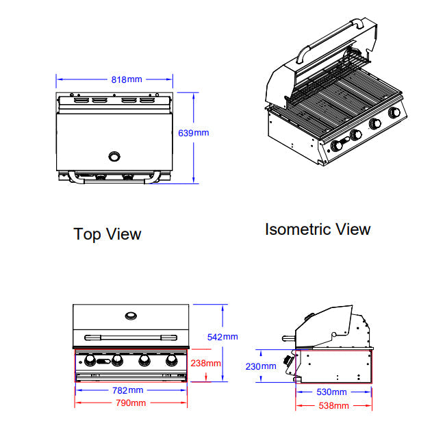 Bull BBQ Component Lonestar Built-in 4 Burner Gas BBQ Grill - Stainless Steel