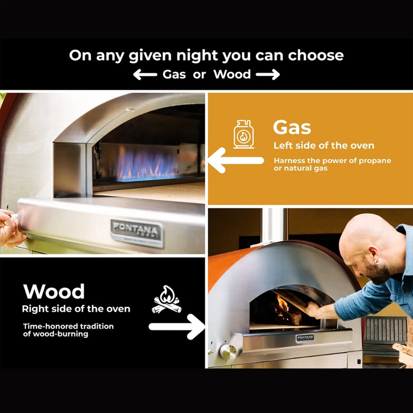 Fontana Mangiafuoco Build in Dual Fuel Pizza Oven - Available in 2 Colours