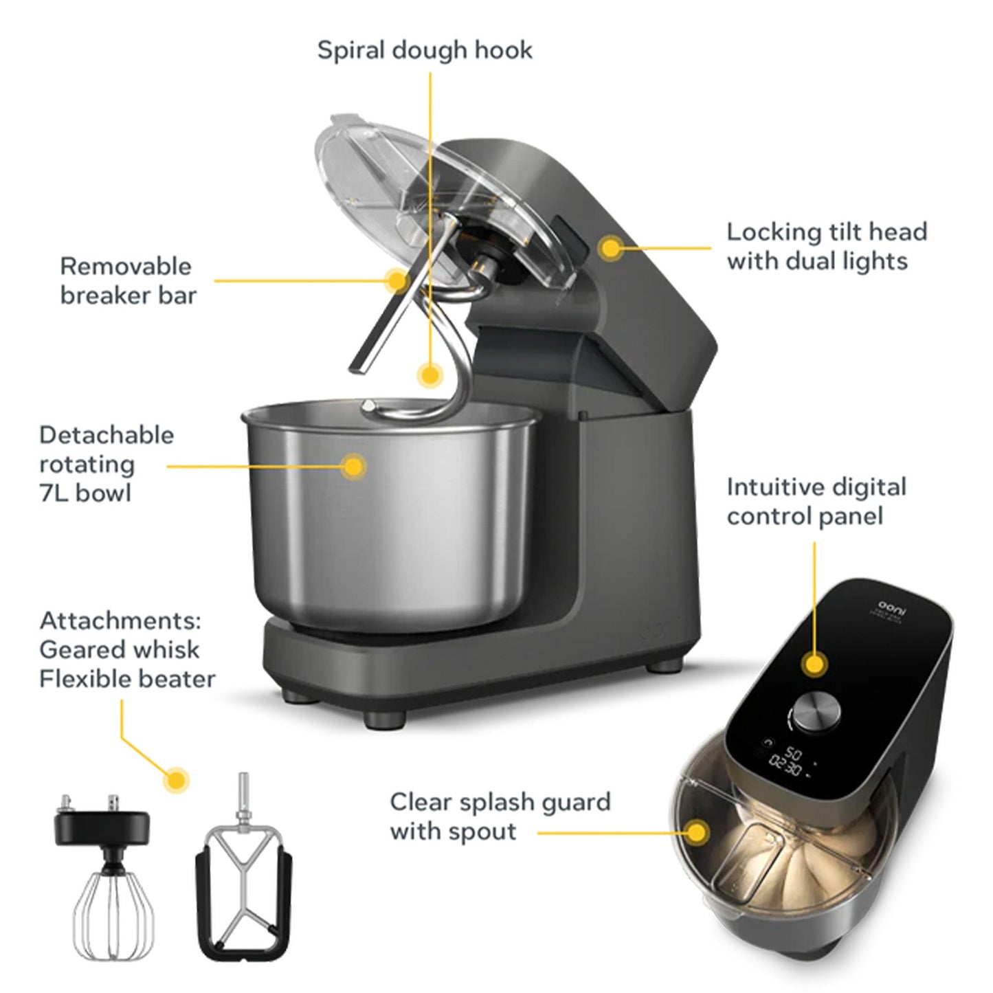 Ooni Halo Pro Spiral Dough Mixer - Charcoal Grey