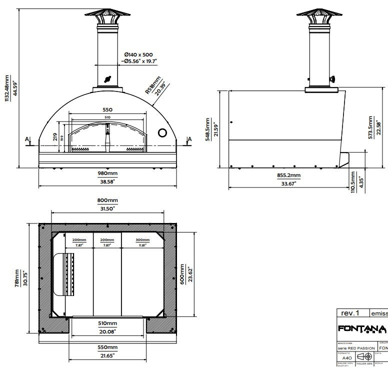 Fontana Mangiafuoco Build in Dual Fuel Pizza Oven - Available in 2 Colours