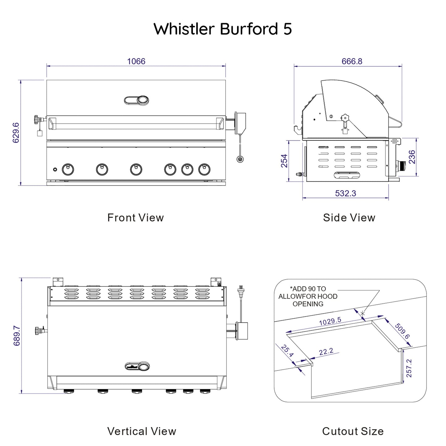 Whistler Burford 5 Built-In Gas BBQ - Silver