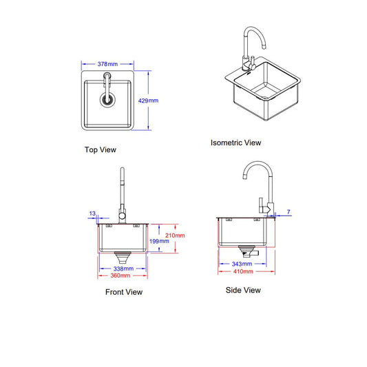 Bull BBQ Component Small Premium Stainless Steel Sink and Tap