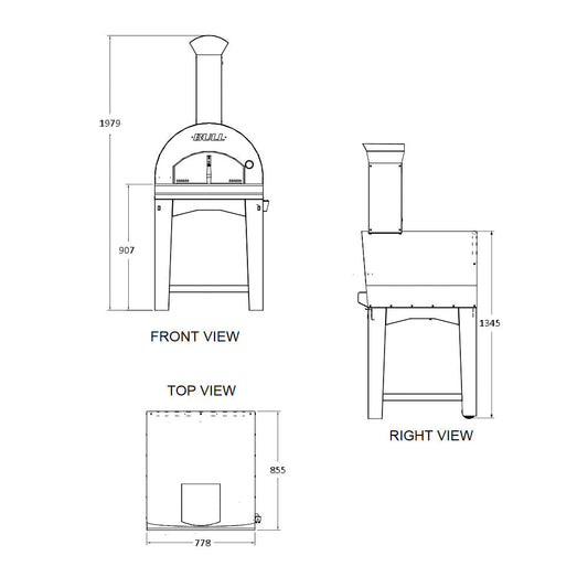 Bull BBQ Large Pizza Oven & Cart - Wood Fired